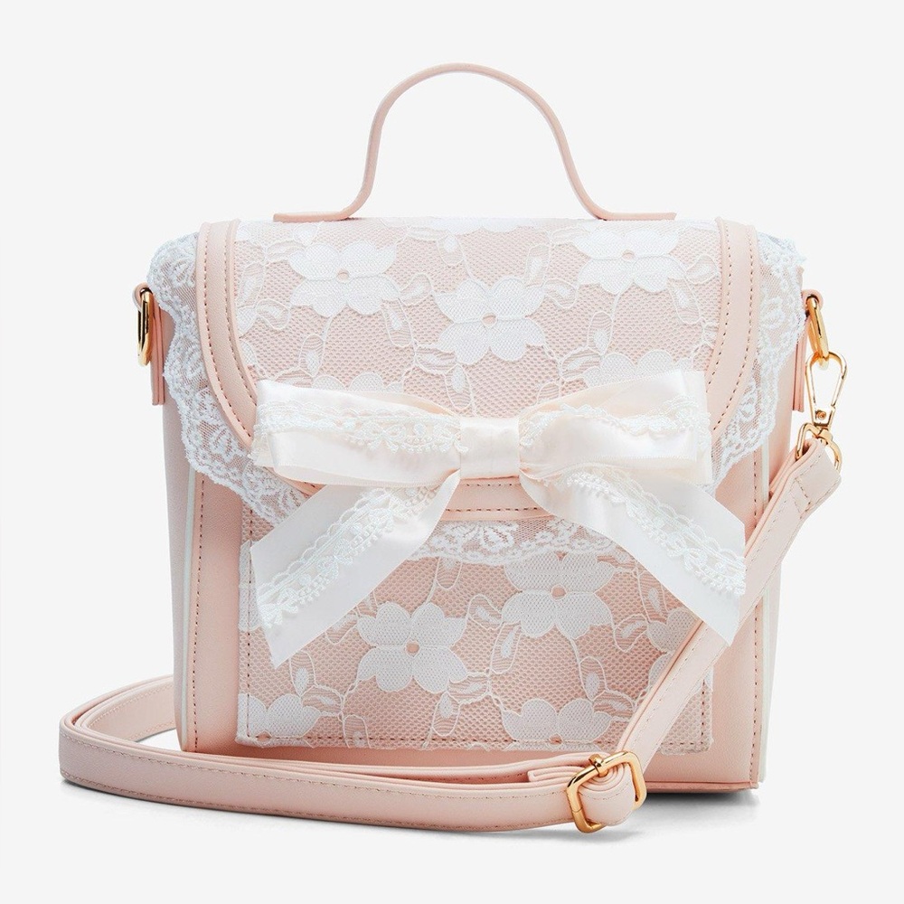 Pink Lace Bow Crossbody Bag Coquette Kawaii